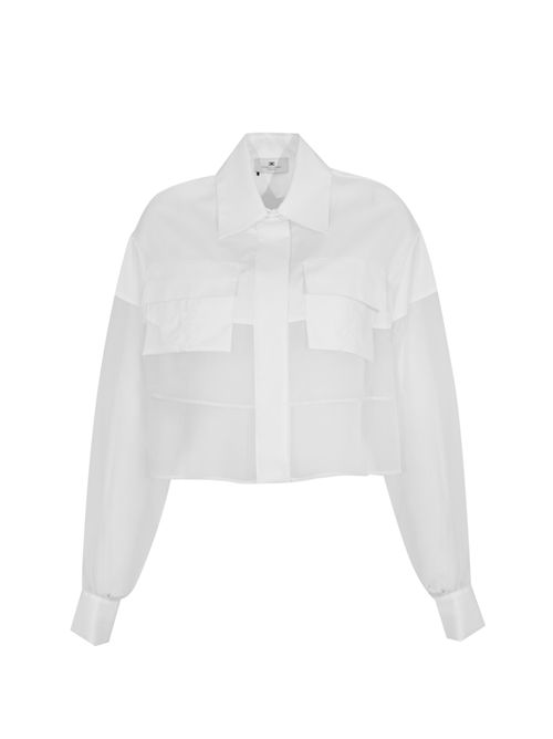 Camicia cropped in cotone e organza Avorio Elisabetta Franchi | CA11861E2360